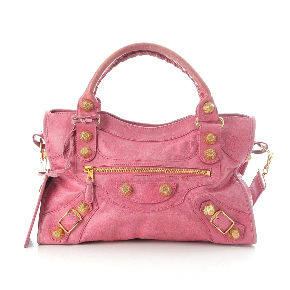 Balenciaga The Giant City Leather Shoulder Handbag Pink